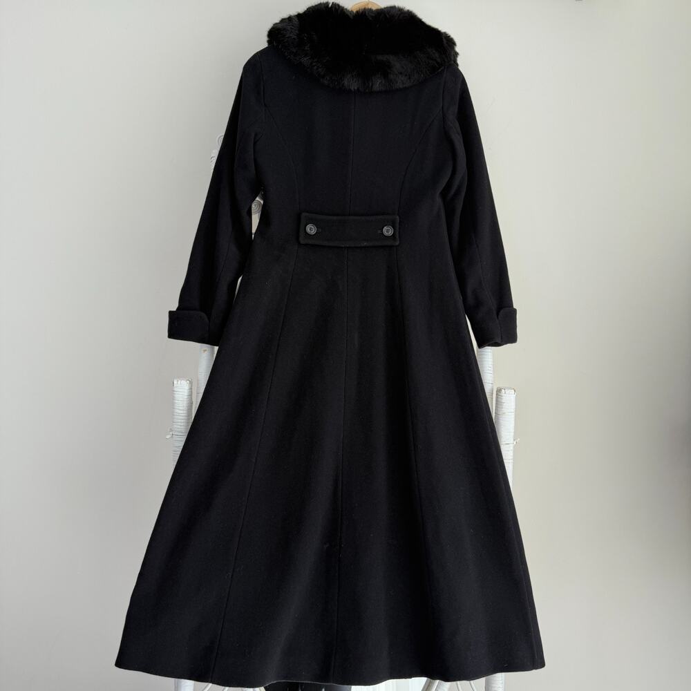 Ralph Lauren Coat Women 8 Black Wool Cashmere Blend Quiet Luxury Faux Fur Collar - Picture 6 of 9